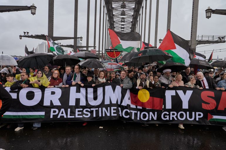 مسيرة مؤيدة للفلسطينيين في سيدني: عشرات الآلاف يطالبون بالسل - مسيرة مؤيدة للفلسطينيين في سيدني