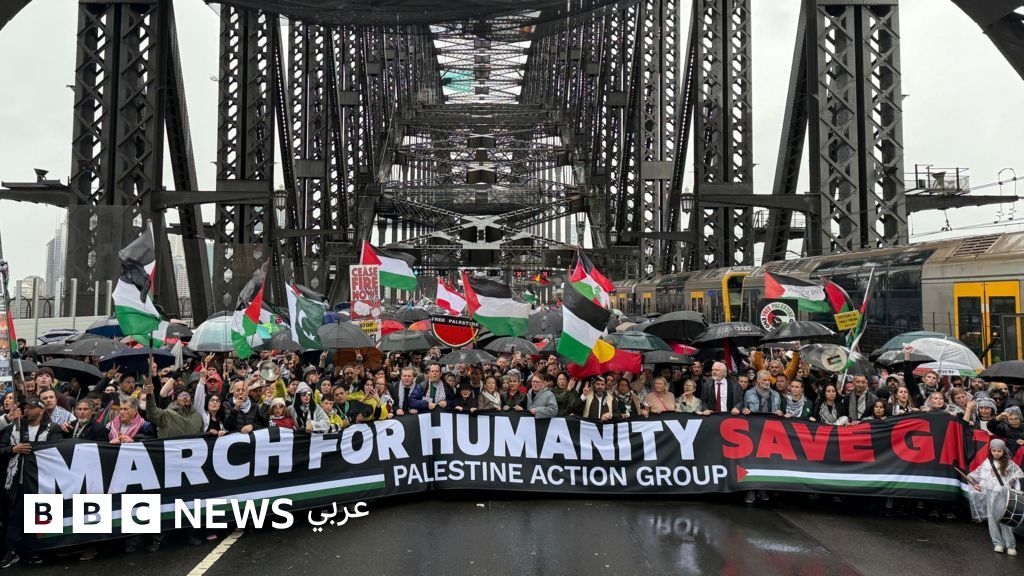 مسيرة مؤيدة للفلسطينيين في سيدني: عشرات الآلاف يطالبون بالسل - مسيرة مؤيدة للفلسطينيين في سيدني
