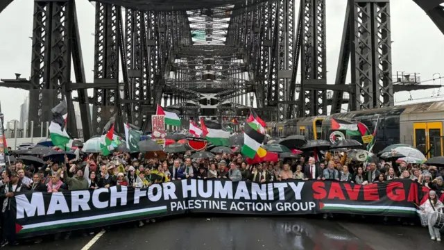 مسيرة مؤيدة للفلسطينيين في سيدني: عشرات الآلاف يطالبون بالسل - مسيرة مؤيدة للفلسطينيين في سيدني